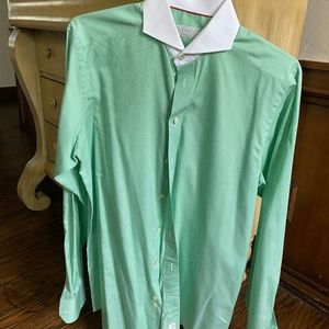 Green and White Striped Men's Shirt